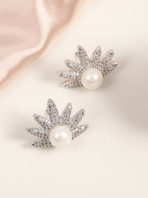 Lin Liang Brass Imitation Pearl White Irregular Minimalist Stud Earring 0
