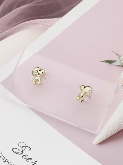 Lin Liang Brass Imitation Pearl White Dog Minimalist Stud Earring 1