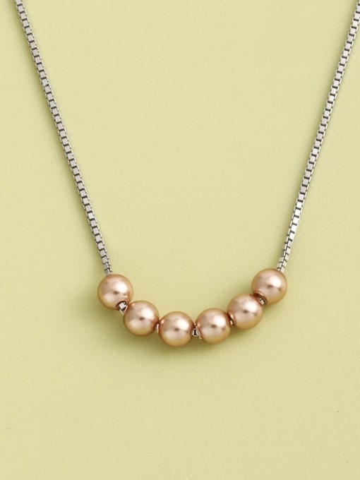 White 925 Sterling Silver Imitation Pearl Brown Round Minimalist Long Strand Necklace