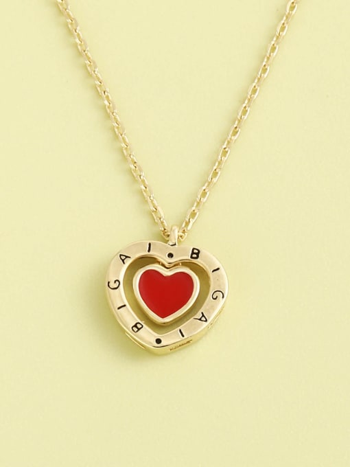 Gold 925 Sterling Silver Enamel Heart Minimalist Long Strand Necklace