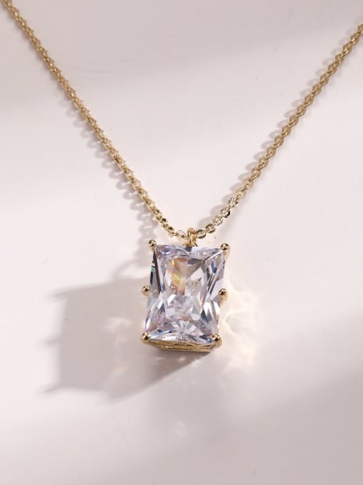 Lin Liang Brass Cubic Zirconia White Rectangle Trend Long Strand Necklace
