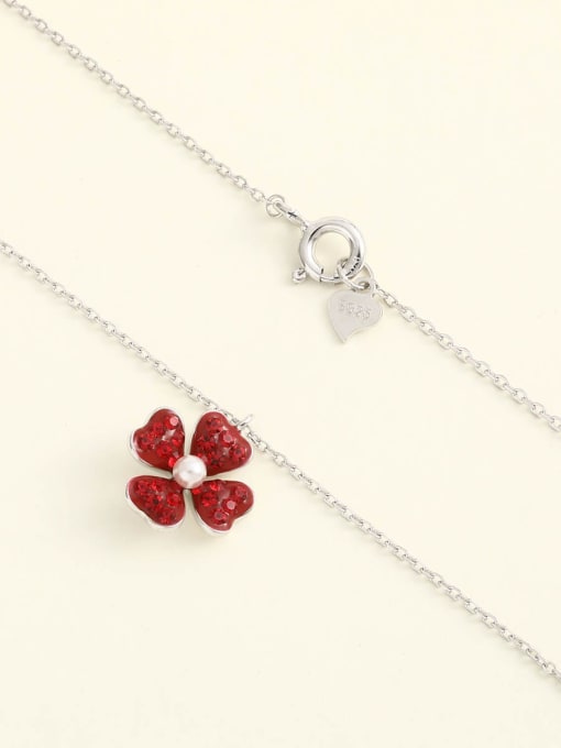 ANI VINNIE 925 Sterling Silver Cubic Zirconia Red Flower Minimalist Long Strand Necklace 1