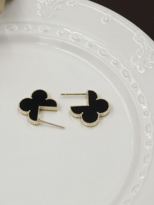 Golden black acrylic Brass Acrylic Geometric Classic Stud Earring