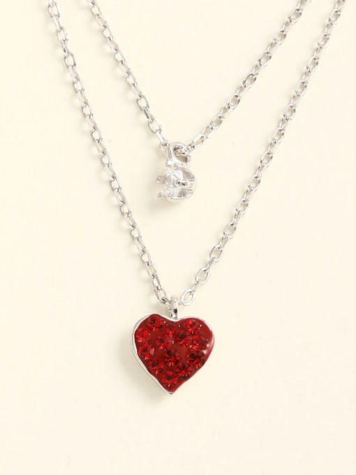ANI VINNIE 925 Sterling Silver Rhinestone Red Heart Minimalist Choker Necklace 0