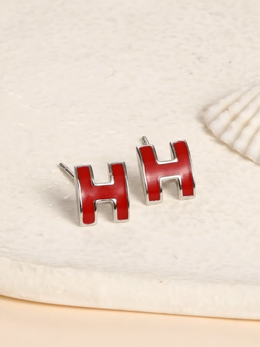 Red 925 Sterling Silver Letter Classic Stud Earring
