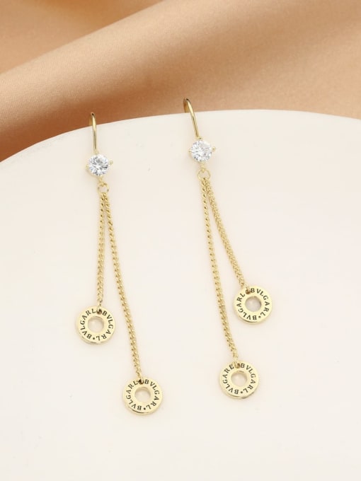 Gold Brass Cubic Zirconia White Round Classic Drop Earring