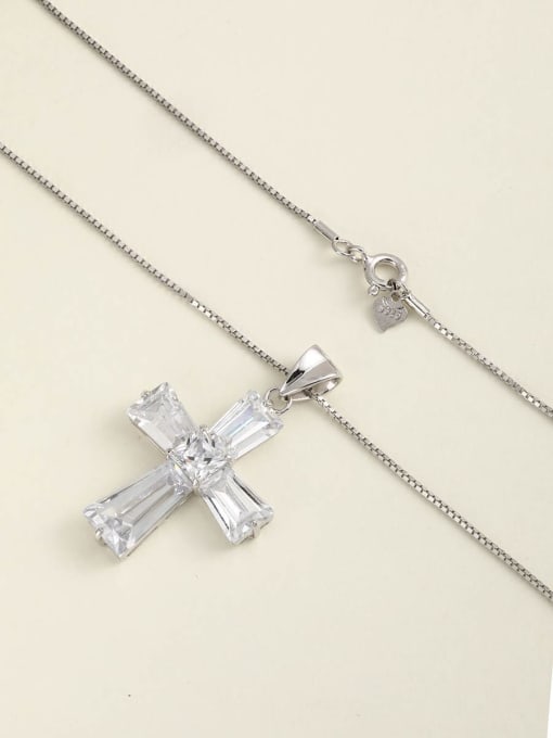 ANI VINNIE 925 Sterling Silver Cubic Zirconia White Cross Minimalist Long Strand Necklace 1