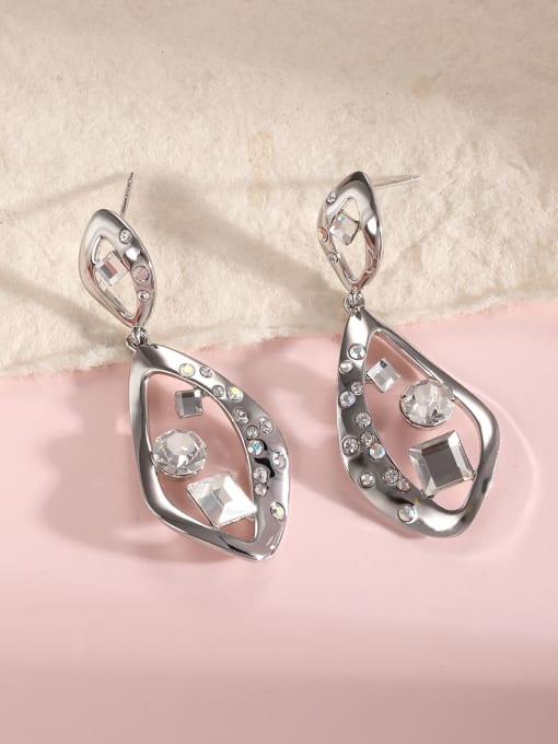 Lin Liang Brass Glass beads White Irregular Dainty Drop Earring 0