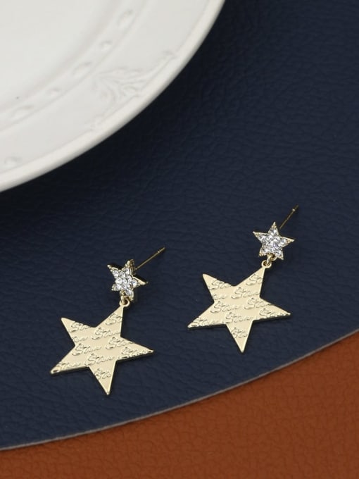 Gold Brass Rhinestone White Star Minimalist Drop Earring