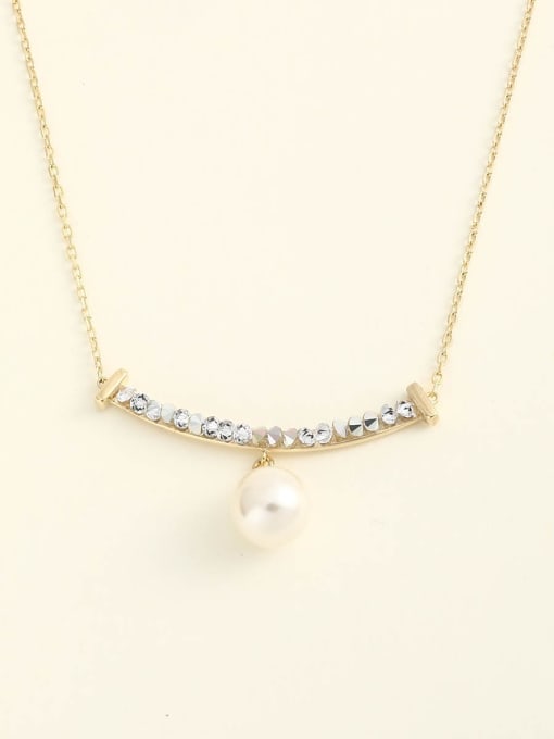 Gold 925 Sterling Silver Imitation Pearl White Round Minimalist Long Strand Necklace