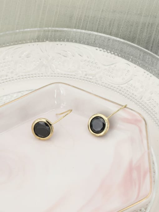 Lin Liang Brass Cubic Zirconia Black Round Minimalist Drop Earring 1