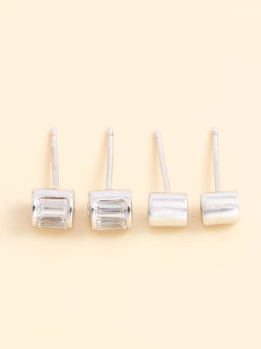 White 925 Sterling Silver Glass Stone White Geometric Minimalist Stud Earring