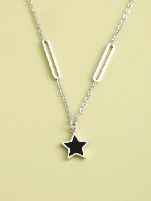 White 925 Sterling Silver Acrylic Star Minimalist Long Strand Necklace