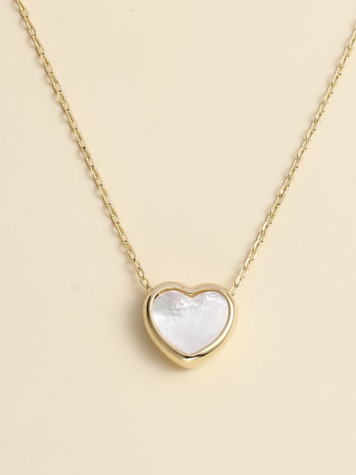 Gold 925 Sterling Silver Shell White Heart Minimalist Necklace