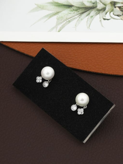 Lin Liang Brass Imitation Pearl White Geometric Minimalist Drop Earring 0