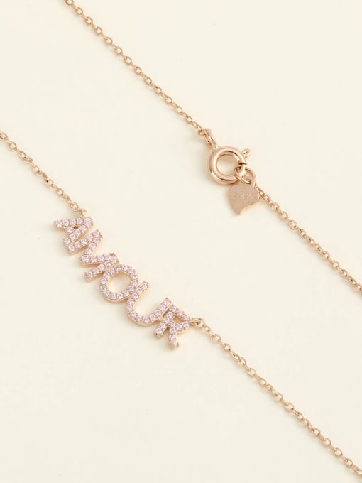 ANI VINNIE 925 Sterling Silver Cubic Zirconia Pink Letter Minimalist Long Strand Necklace 1