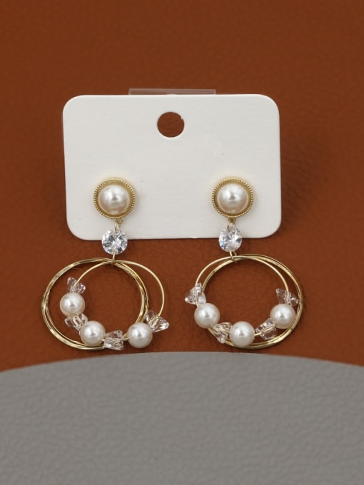 Gold Brass Imitation Pearl White Round Minimalist Drop Earring