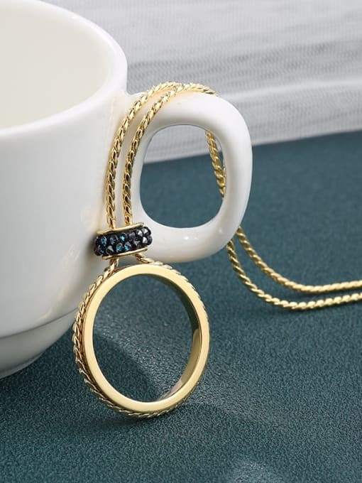 Gold Brass austrian Crystal Blue Round Minimalist Long Strand Necklace