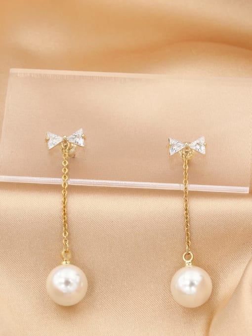 Lin Liang Brass Imitation Pearl White Round Classic Drop Earring