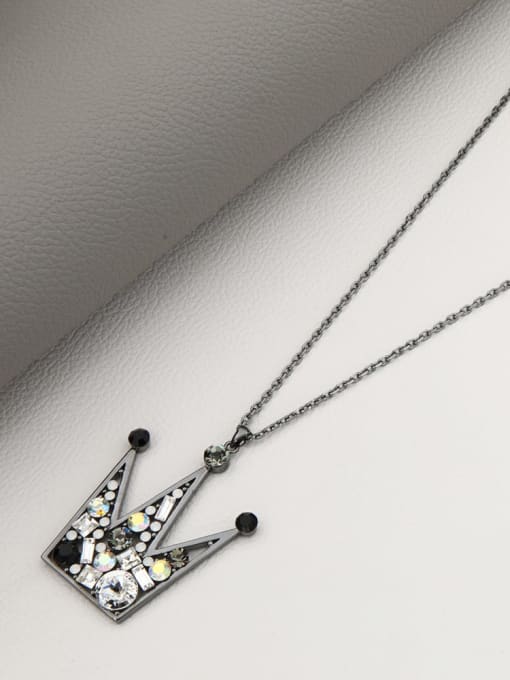 Black Brass Cubic Zirconia White Crown Minimalist Long Strand Necklace