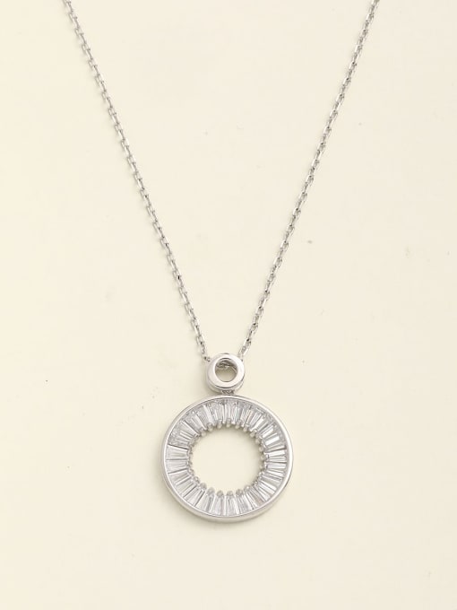 White 925 Sterling Silver Rhinestone White Round Minimalist Long Strand Necklace