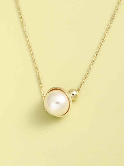 ANI VINNIE 925 Sterling Silver Imitation Pearl White Geometric Minimalist Necklace