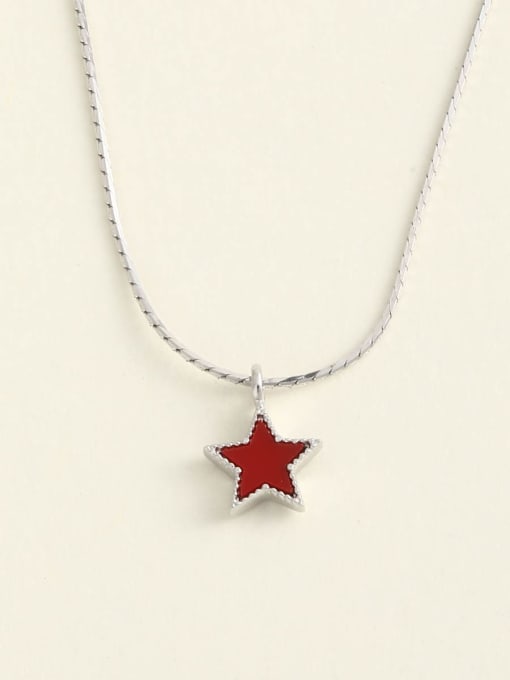 Silver 925 Sterling Silver Red Pentagram Minimalist Choker Necklace