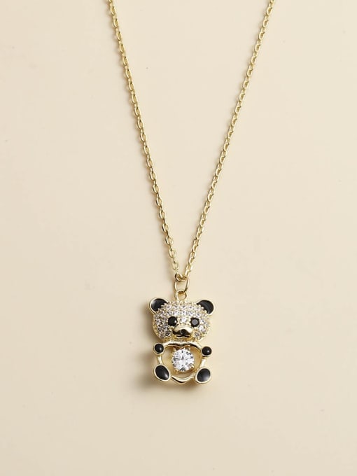 Gold 925 Sterling Silver Cubic Zirconia White Enamel Panda Necklace