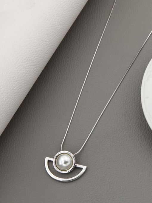 Lin Liang Brass Imitation Pearl White Geometric Minimalist Long Strand Necklace 0