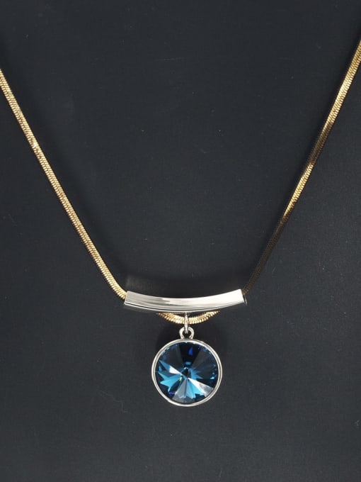 Coffee gold Brass Cubic Zirconia Blue Round Minimalist Long Strand Necklace
