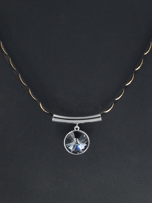 Lin Liang Brass Cubic Zirconia Gray Round Minimalist Long Strand Necklace