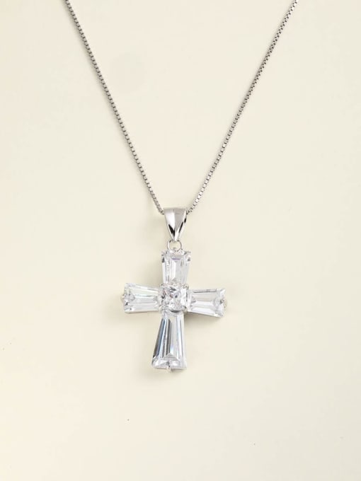 ANI VINNIE 925 Sterling Silver Cubic Zirconia White Cross Minimalist Long Strand Necklace 0