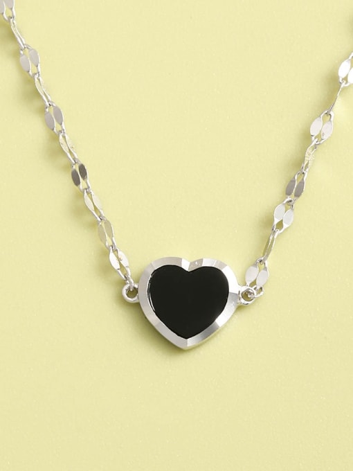White 925 Sterling Silver Acrylic Heart Minimalist Long Strand Necklace