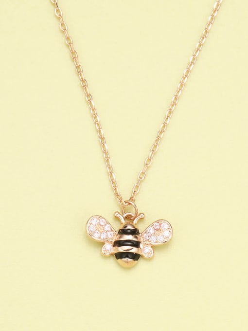 Rose 925 Sterling Silver Cubic Zirconia White Bee Minimalist Necklace