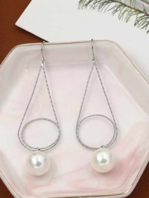 Lin Liang Brass Imitation Pearl White Geometric Minimalist Drop Earring 1