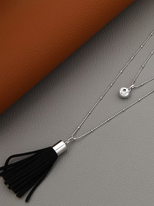 Lin Liang Brass Cubic Zirconia White Tassel Minimalist Long Strand Necklace 0