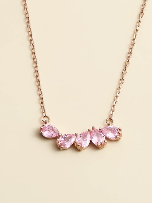 ANI VINNIE 925 Sterling Silver Cubic Zirconia Pink Minimalist Necklace