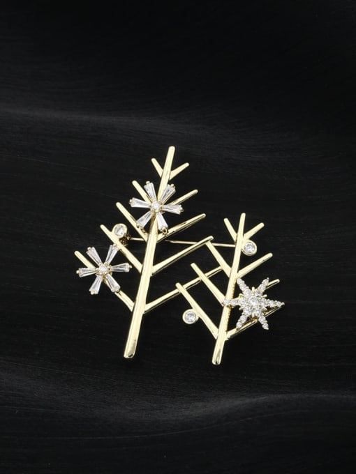 Lin Liang Brass Cubic Zirconia White Tree Minimalist Brooch 0