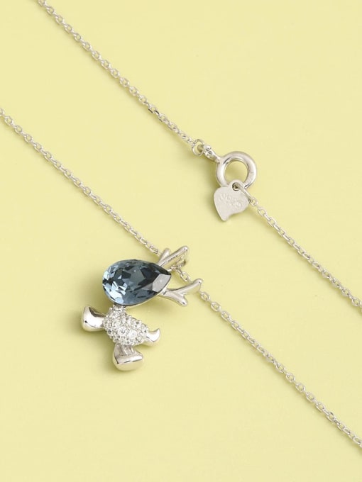 ANI VINNIE 925 Sterling Silver Crystal Blue Deer Minimalist Long Strand Necklace 1