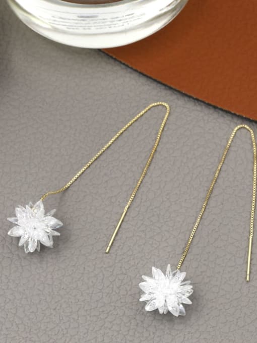 Gold Brass Cubic Zirconia White Flower Minimalist Threader Earring