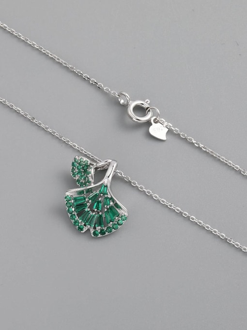 ANI VINNIE 925 Sterling Silver Glass Stone Green Leaf Minimalist Necklace 1