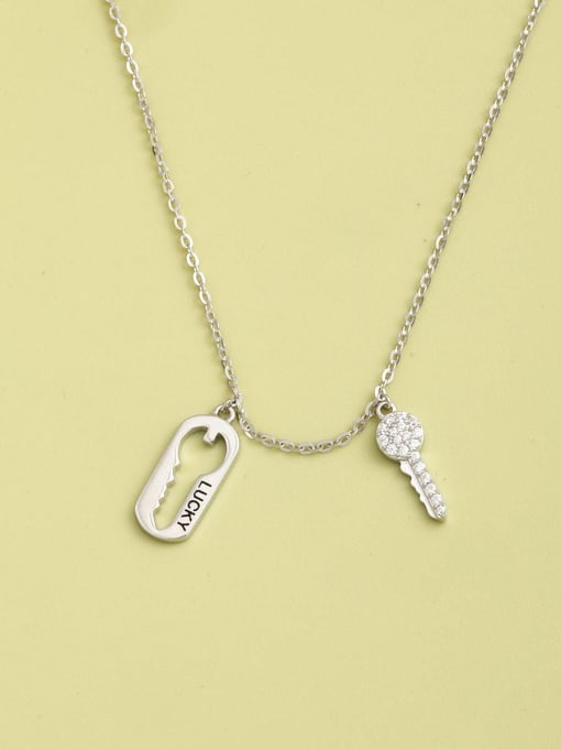 ANI VINNIE 925 Sterling Silver Cubic Zirconia White Key Minimalist Long Strand Necklace 1