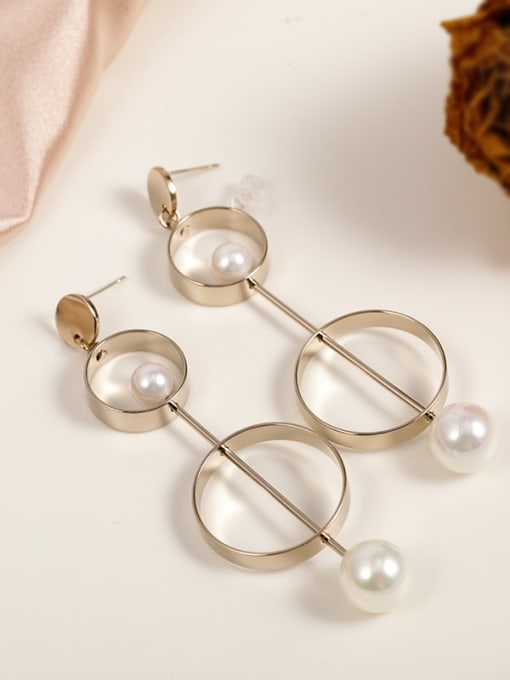 Lin Liang Brass Imitation Pearl White Round Minimalist Drop Earring 2