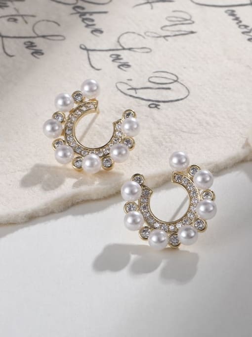 Lin Liang Brass Cubic Zirconia Letter Dainty Stud Earring 1