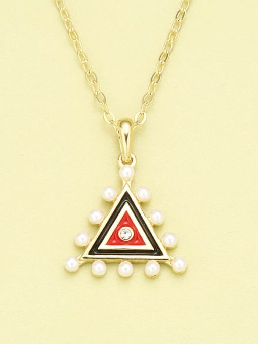 Gold 925 Sterling Silver Imitation Pearl White Triangle Minimalist Necklace