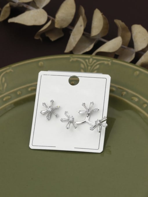 Lin Liang Brass Cubic Zirconia White Flower Dainty Stud Earring 0