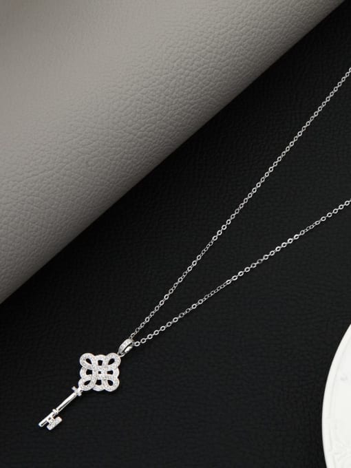 Lin Liang Brass Rhinestone White Key Minimalist Long Strand Necklace