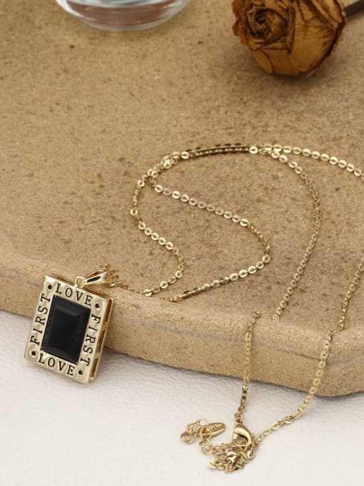 Lin Liang Brass Glass Stone Black Rectangle Minimalist Long Strand Necklace 1