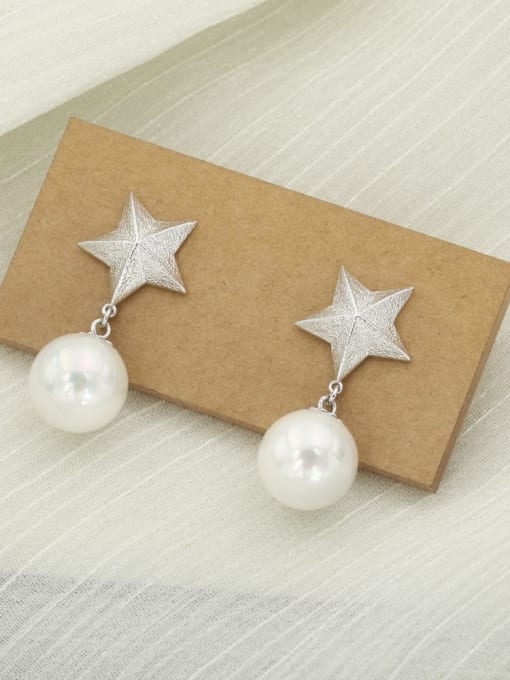 Lin Liang Brass Imitation Pearl White Star Dainty Drop Earring 0