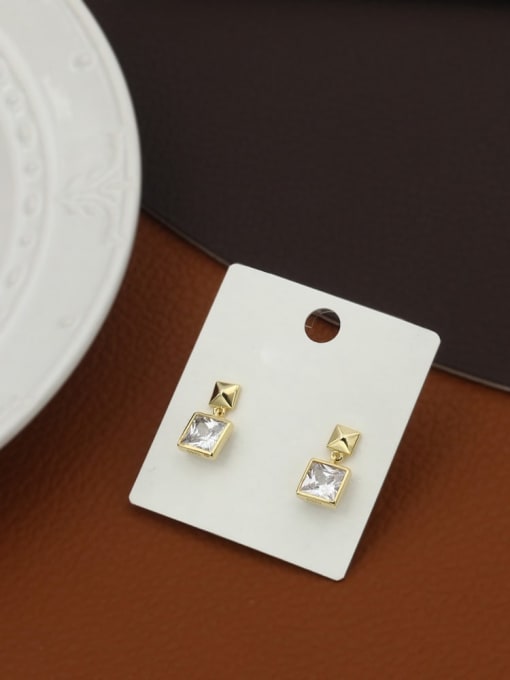 Lin Liang Brass Rainbow Stone White Geometric Minimalist Drop Earring 1